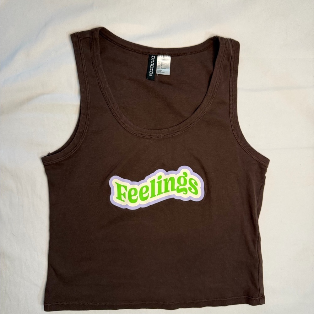 H&M Brown Tank Top 'Feelings' Graphic